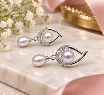 Certified natural freshwater pearls jewellery freshwater pearl drop earrings with crystal studded silver frame 2