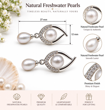 Certified natural freshwater pearls jewellery freshwater pearl drop earrings with crystal studded silver frame 3
