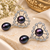 Certified natural freshwater pearls jewellery black pearl drop earrings with crystal halo, silver tone