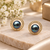 Certified natural freshwater pearls jewellery black pearl stud earrings with gold-tone cz halo for women