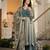 Women teal blue metallic tissue anarkali kurti with flared skirt & embroidered dupatta set