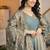 Women teal blue metallic tissue anarkali kurti with flared skirt & embroidered dupatta set
