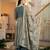 Women teal blue metallic tissue anarkali kurti with flared skirt & embroidered dupatta set