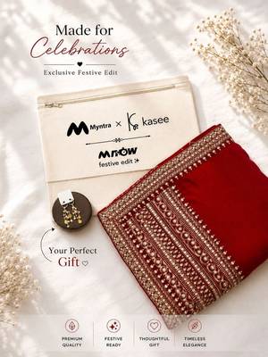 Red  and Gold-Toned Embroidered Silk Blend Designer Saree 2
