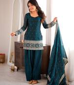 Peacock teal fendy silk blend farshi suit set