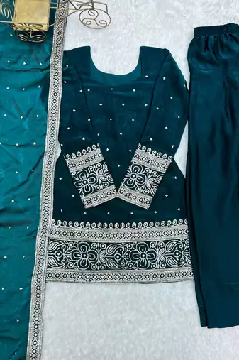 Peacock teal fendy silk blend farshi suit set