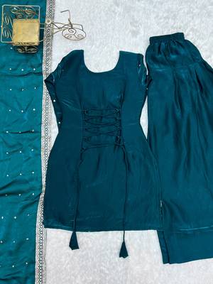 Peacock teal fendy silk blend farshi suit set 4