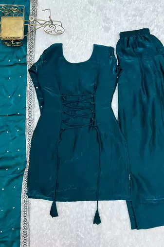 Peacock teal fendy silk blend farshi suit set
