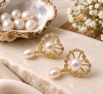 Certified natural freshwater pearls jewellery freshwater pearl drop earrings with gold-tone cz floral frame 2