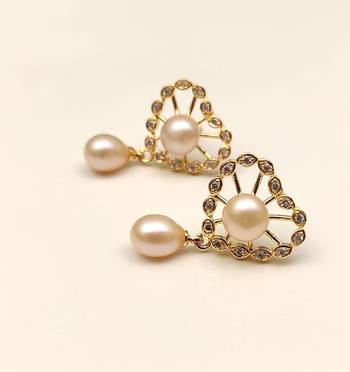 Certified natural freshwater pearls jewellery freshwater pearl drop earrings with gold-tone cz floral frame 3