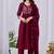Wine embroidered mul cotton kurta pant dupatta set