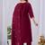 Wine embroidered mul cotton kurta pant dupatta set