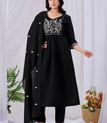 Black embroidered mul cotton kurta pant dupatta set