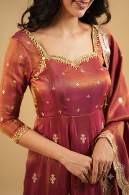 Rust embroidered anarkali kurta with pant and dupatta set for women 2