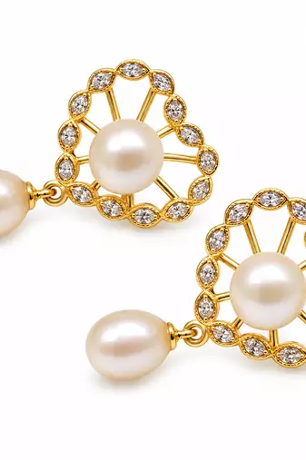 Certified natural freshwater pearls jewellery freshwater pearl drop earrings with gold-tone cz floral frame