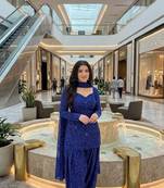 Blue cotton printde bandhej ethnic kurta set with dupatta