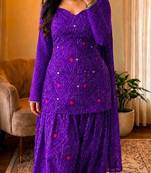 Purple cotton printde bandhej ethnic kurta set with dupatta