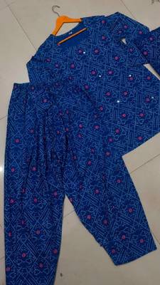 Blue cotton printde bandhej ethnic kurta set with dupatta 3