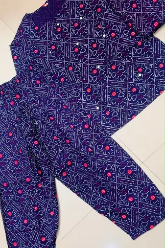 Purple cotton printde bandhej ethnic kurta set with dupatta