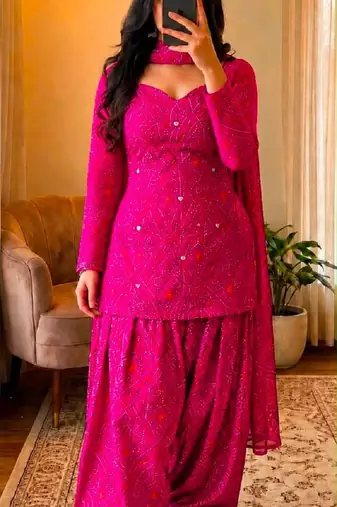 Pink cotton printde bandhej ethnic kurta set with dupatta