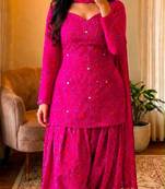 Pink cotton printde bandhej ethnic kurta set with dupatta