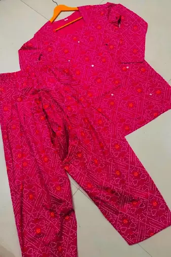 Pink cotton printde bandhej ethnic kurta set with dupatta