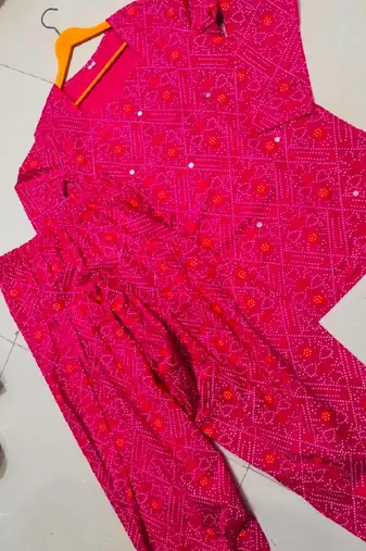 Pink cotton printde bandhej ethnic kurta set with dupatta