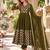 Olive silk blend readymade anarkali suit with embroidery & sequence work