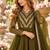 Olive silk blend readymade anarkali suit with embroidery & sequence work
