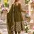 Olive silk blend readymade anarkali suit with embroidery & sequence work