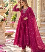 Magenta georgette readymade anarkali suit with embroidery & sequence work