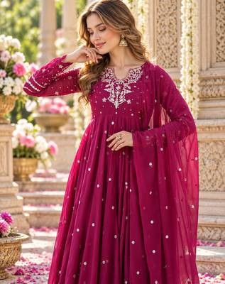 Magenta georgette readymade anarkali suit with embroidery & sequence work 2