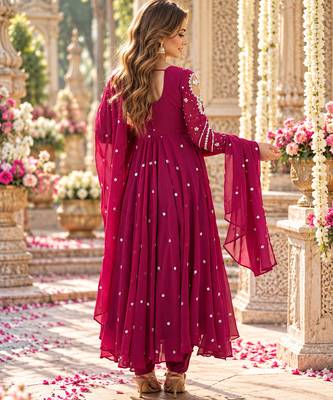 Magenta georgette readymade anarkali suit with embroidery & sequence work 3