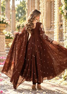 D brown georgette readymade anarkali suit with embroidery & sequence work 3