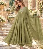 Mehendi georgette readymade anarkali suit with embroidery & sequence work