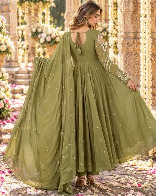Mehendi georgette readymade anarkali suit with embroidery & sequence work 3