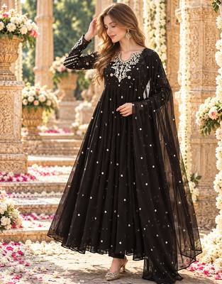 Black georgette readymade anarkali suit with embroidery & sequence work 1