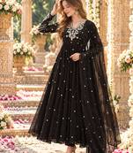 Black georgette readymade anarkali suit with embroidery & sequence work