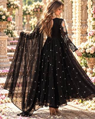 Black georgette readymade anarkali suit with embroidery & sequence work 3