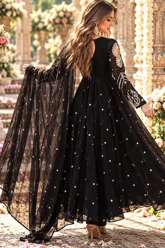 Black georgette readymade anarkali suit with embroidery & sequence work