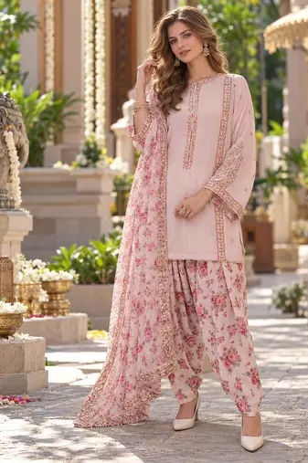 White georgette readymade suit with embroidery & sequence work