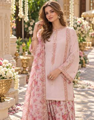 White georgette readymade suit with embroidery & sequence work 2