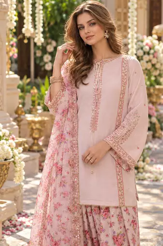 White georgette readymade suit with embroidery & sequence work