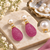 Certified natural freshwater pearls jewellery carved pink drop earrings with pearl top and crystal accent