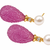 Certified natural freshwater pearls jewellery carved pink drop earrings with pearl top and crystal accent