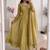 Women green polka dot anarkali suit with solid trouser pant & border dupatta