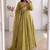 Women green polka dot anarkali suit with solid trouser pant & border dupatta