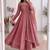 Women dusty rose pink polka dot anarkali suit with solid trouser pant & border dupatta