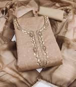 beige unstitched weaving digital print handwork with printed dupatta modal butti dress material