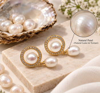 Certified natural freshwater pearls jewellery pearl drop earrings with cz halo, gold-tone, natural pearl 4